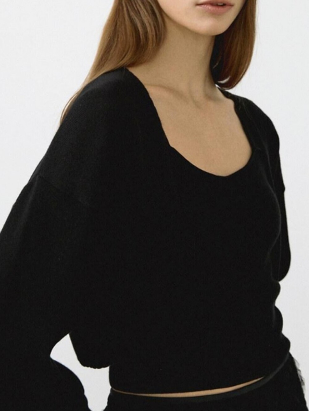 NAADAM Wool Cashmere Black Square-Neck Knit Cardigan